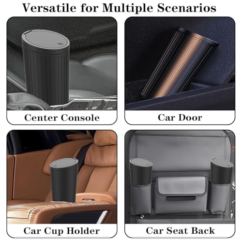 Soko 2 PC Plastic Mini Car Trash Can With Lid, Small Portable Garbage Bin, Car Accessories, Leakproof Vehicle Cup Holder Waste Storage For Car, Home, Kitchen, Office - Black, Press-Top - Image 3