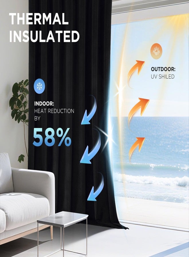 Joydeco ستائر جويديكو سوداء معتمة بنسبة 100%، 84 بوصة، لوحتان، ستائر مخملية سوداء فاخرة معزولة حرارياً لغرفة النوم وغرفة المعيشة، ستائر نوافذ معتمة عازلة للصوت، جيب للعمود وحلقات خلفية (62 عرض × 84 طول). - Image 5