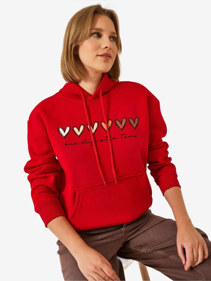 Bianco Lucci LUCCI Hooded Cotton Motto Hoodie with Pocket