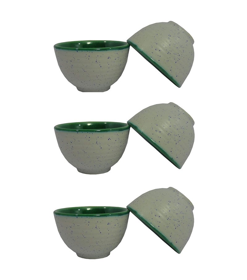 Caffeine Caffeine Ceramic Handmade Green Studio White Matte Dessert Bowls Set of 6 - Image 1