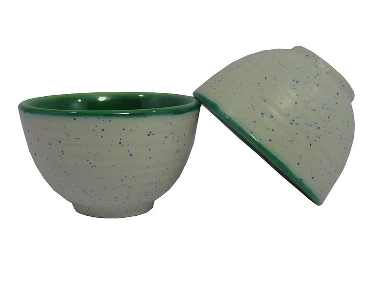 Caffeine Caffeine Ceramic Handmade Green Studio White Matte Dessert Bowls Set of 6 - Image 2