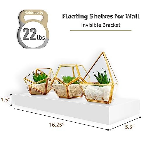 Sorbus Floating Shelves for Wall 16 Inch Floating Shelf for Kitchen Bedroom Living Room Bathroom Home Wall Decor Mounted Bathroom Shelves with Invisible Brackets White 3 Pack - Image 3