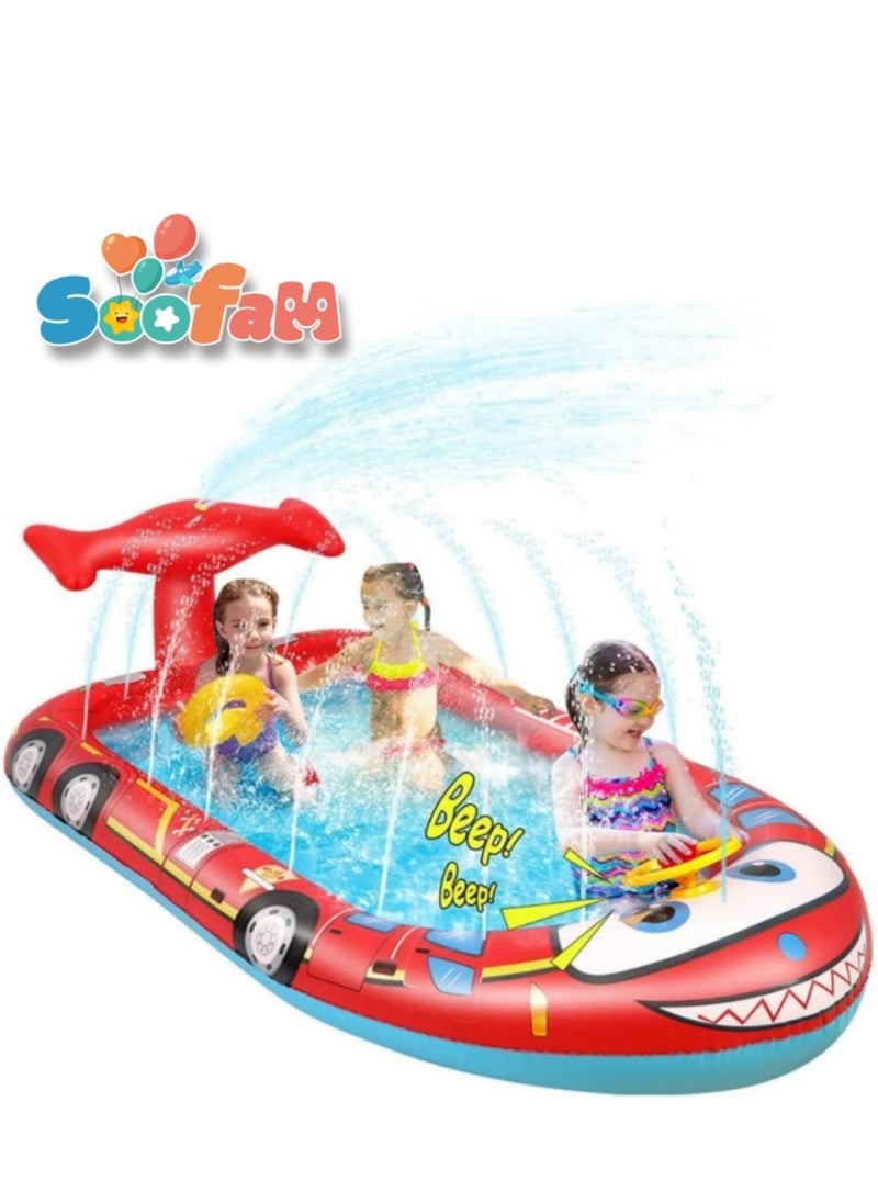 Soofam Blow Up Pools for Kids, Inflatable Kiddie Swimming Pool, Backyard Lawn Sprinkler for Boys and Girls Summer Water Fun Outdoor Water Play Toys for Toddlers and Kids Sprinkler Pool (Fire Truck)  - Image 1