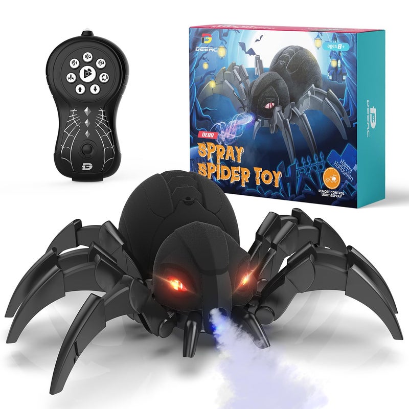 DEERC Remote Control Spider, Robot Spide with Spray and Lights, Black Widow Toy for Kids, for Halloween Xmas Birthday Party Joke Prank, Wireless RC Realistic Bot Moving Real Music Effect Tarantula - Image 1