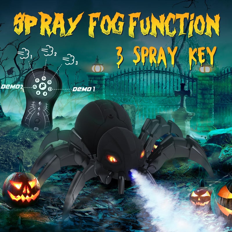 DEERC Remote Control Spider, Robot Spide with Spray and Lights, Black Widow Toy for Kids, for Halloween Xmas Birthday Party Joke Prank, Wireless RC Realistic Bot Moving Real Music Effect Tarantula - Image 3