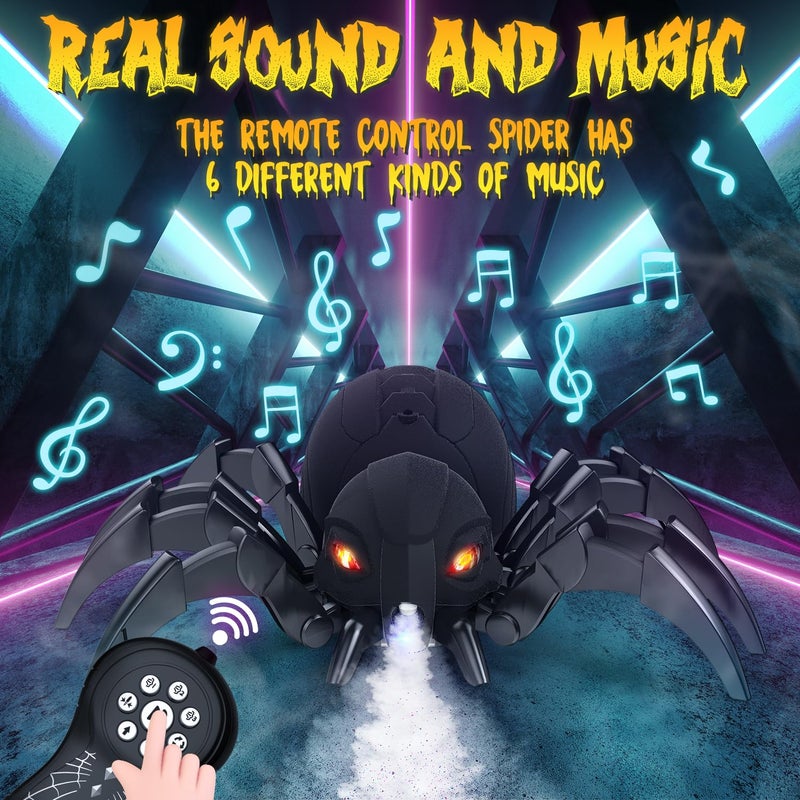 DEERC Remote Control Spider, Robot Spide with Spray and Lights, Black Widow Toy for Kids, for Halloween Xmas Birthday Party Joke Prank, Wireless RC Realistic Bot Moving Real Music Effect Tarantula - Image 5