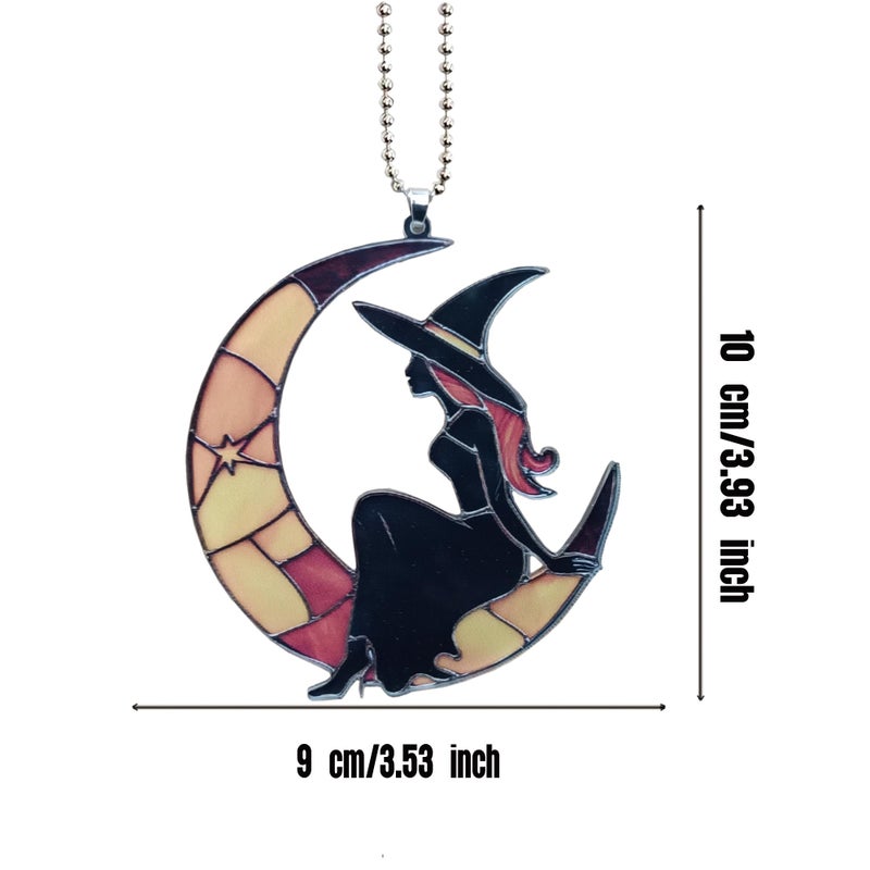 LDJRSY Moon Witch Car Hanging Ornament Cute Rear View Mirror Decoration Mirror Charm Car Interior Decorations for Girls and Women A Gift for Goth Lovers (Colour Moon Witch) - Image 4