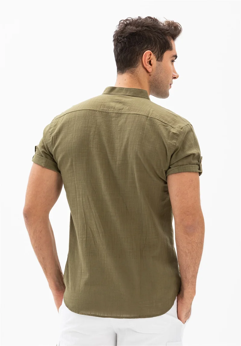 Akbeniz Short Sleeve Şile Cloth Bodrum Men's Shirt Khaki 3049