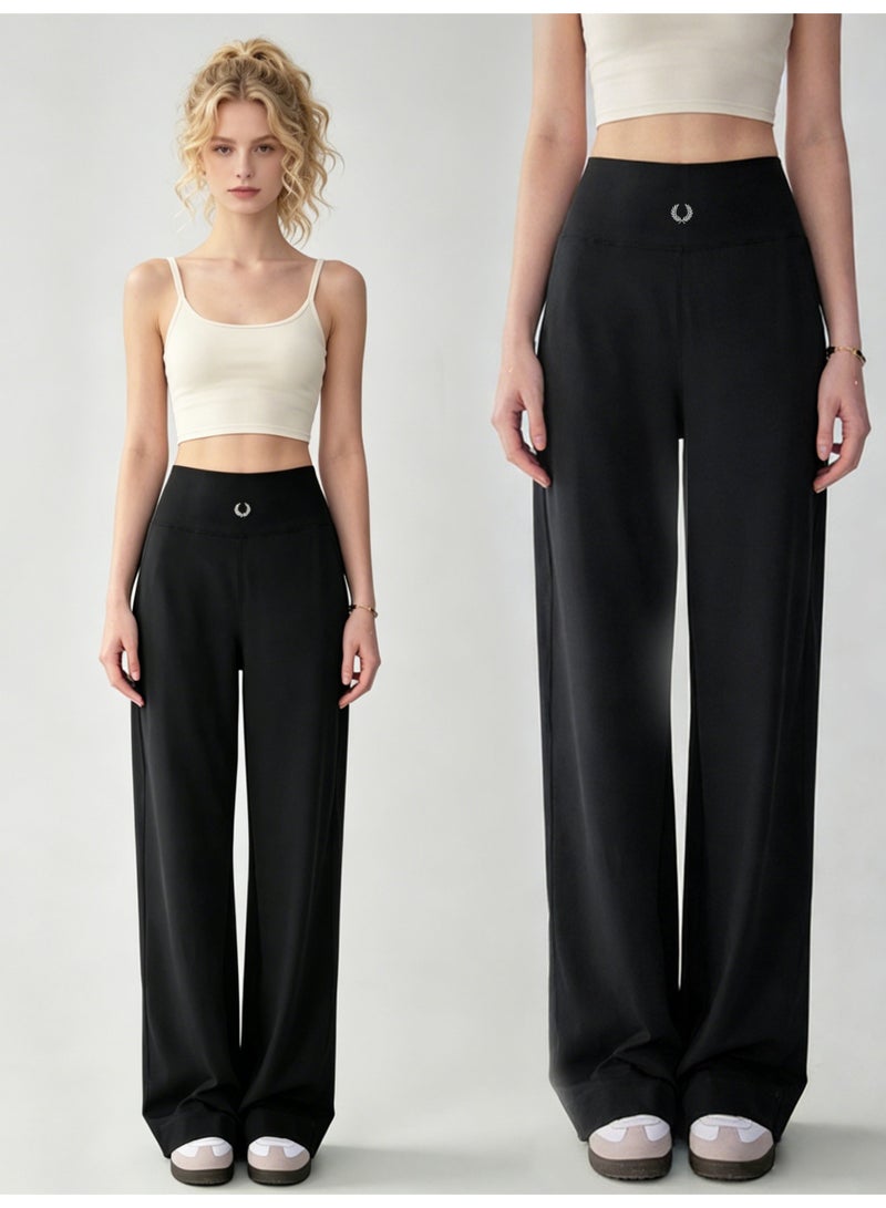 فريد بيري FRED PERRY Women's High Waist Wide Leg Pants - Smooth Casual Pants with Minimalist Logo, Suitable for Sports, Leisure and Daily Wear (Black) - Image 1