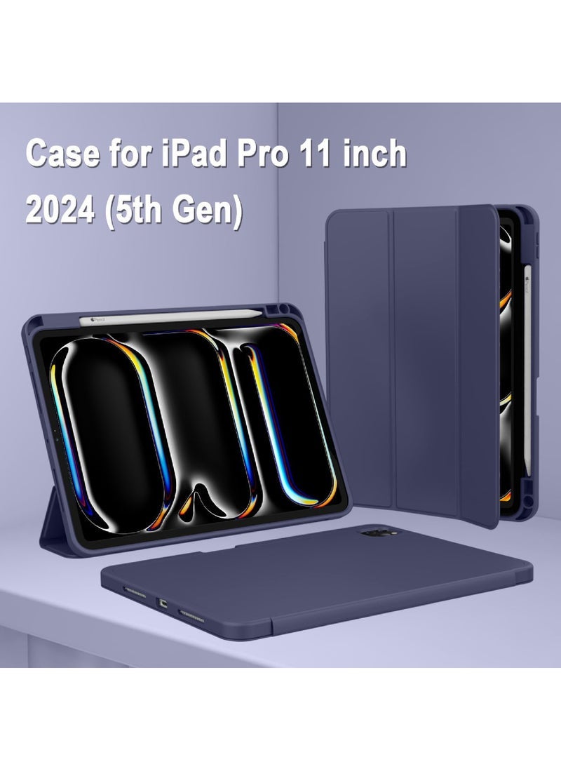2024 iPad Pro 11 Inch Case M4 (5th Generation) with Pencil Holder Smart iPad Case 【Support Pencil Pro and Pencil (USB-C)】 Support Touch ID and Auto Wake/Sleep