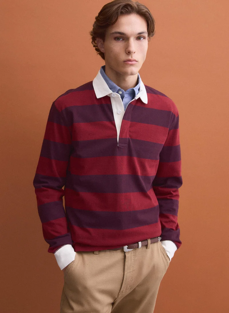 Ovs OVS Red pure cotton striped long-sleeve rugby polo