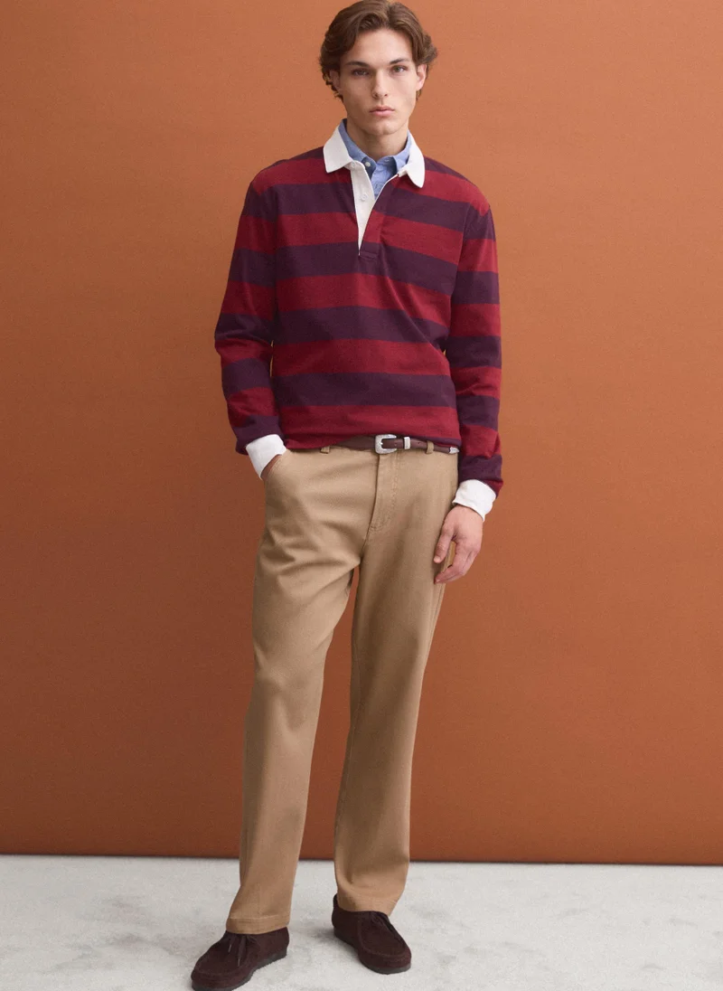 Ovs OVS Red pure cotton striped long-sleeve rugby polo