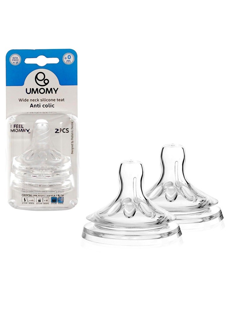 Umomy Newborn Feeding Bottle Teat, Slow Flow, Anti-Colic ,Medical Grade Silicone Replacement Nipples, BPA-Free, Easy Latch-On Design, Fits All Bottles – 0 Months - Image 1