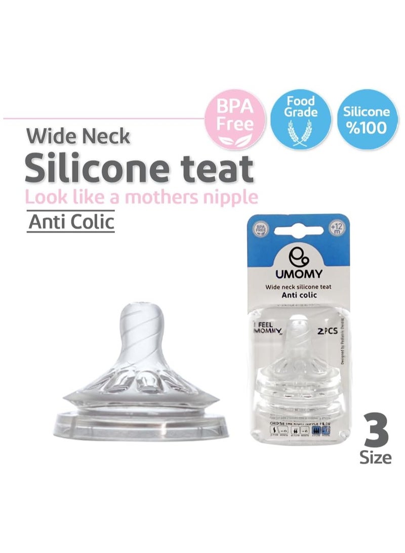 Umomy Newborn Feeding Bottle Teat, Slow Flow, Anti-Colic ,Medical Grade Silicone Replacement Nipples, BPA-Free, Easy Latch-On Design, Fits All Bottles – 0 Months - Image 4