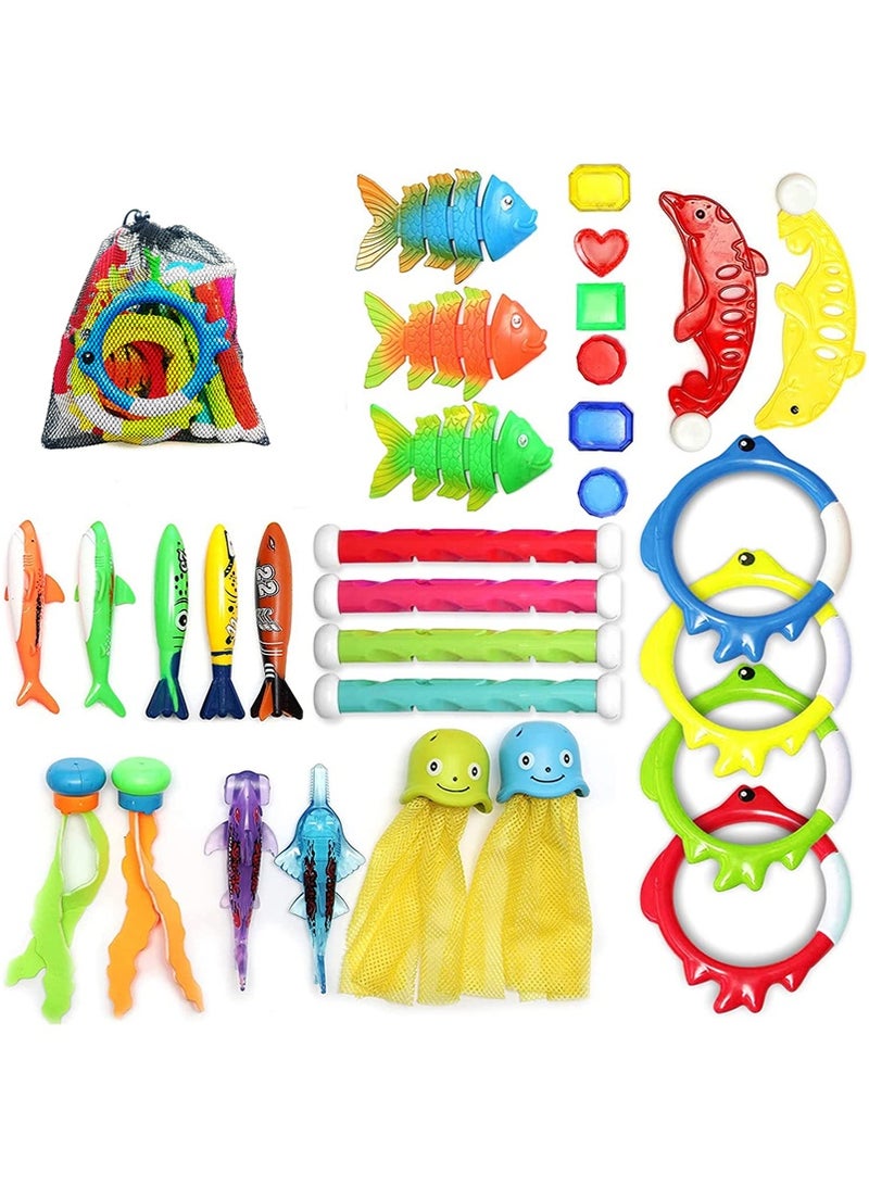 TAPIT 30 Pcs Pool DivingToys Set for Kids - Swimming & Diving Toys with Storage Bag, Includes Diving Rings, Torpedoes, Pirate Treasures, Balls - Summer Water Games Toys for Ages 4-12 - Image 1