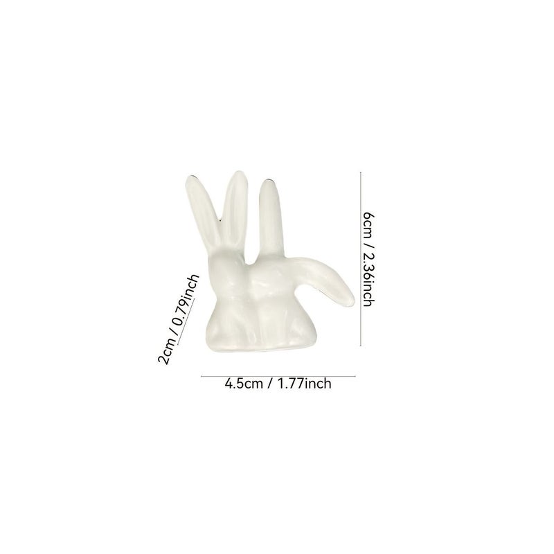 White Ceramic Bunny Figurine With Bow Minimalist Decor Size D - Image 3