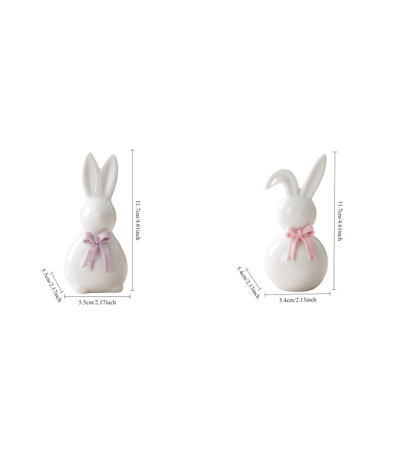 White Ceramic Bunny Figurine With Bow Minimalist Decor Size D - Image 4