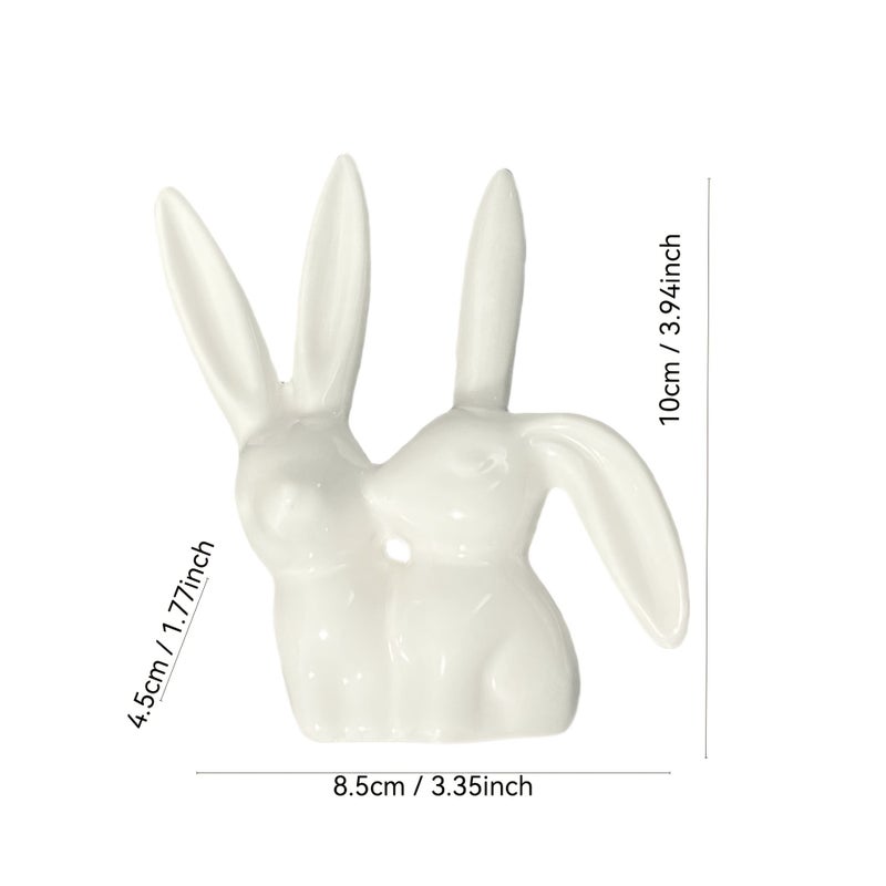 White Ceramic Bunny Figurine With Bow Minimalist Decor Size D - Image 5