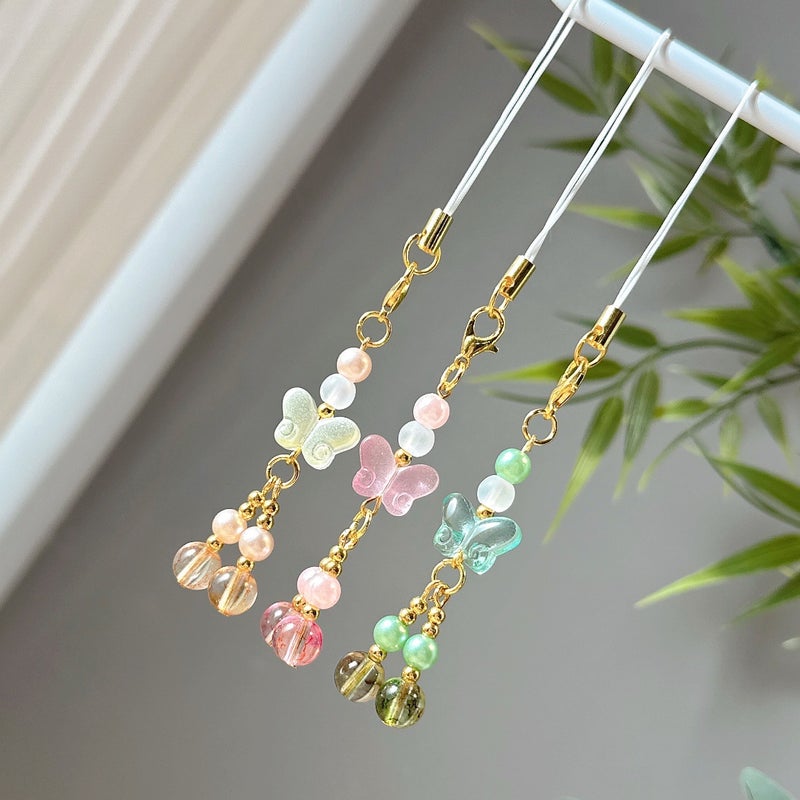 Exquisite Niche Handmade Beaded Ancient Jade Colored Glass Butterfly Pendant Jewelry Accessories Mobile Phone Chain Rope Bag Pendant - Image 2