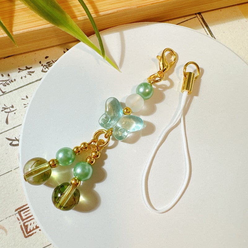Exquisite Niche Handmade Beaded Ancient Jade Colored Glass Butterfly Pendant Jewelry Accessories Mobile Phone Chain Rope Bag Pendant - Image 5