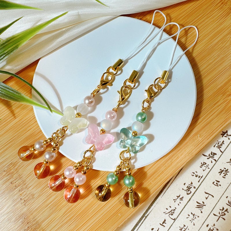 Exquisite Niche Handmade Beaded Ancient Jade Colored Glass Butterfly Pendant Jewelry Accessories Mobile Phone Chain Rope Bag Pendant - Image 3