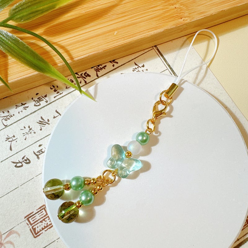 Exquisite Niche Handmade Beaded Ancient Jade Colored Glass Butterfly Pendant Jewelry Accessories Mobile Phone Chain Rope Bag Pendant - Image 1