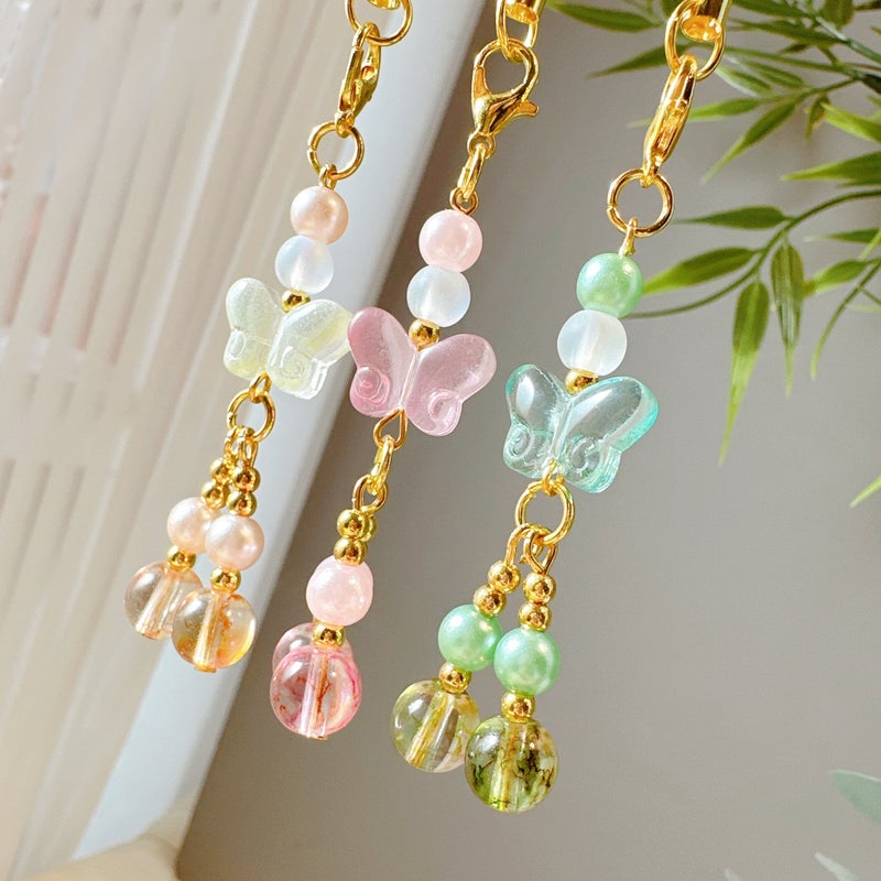 Exquisite Niche Handmade Beaded Ancient Jade Colored Glass Butterfly Pendant Jewelry Accessories Mobile Phone Chain Rope Bag Pendant - Image 4