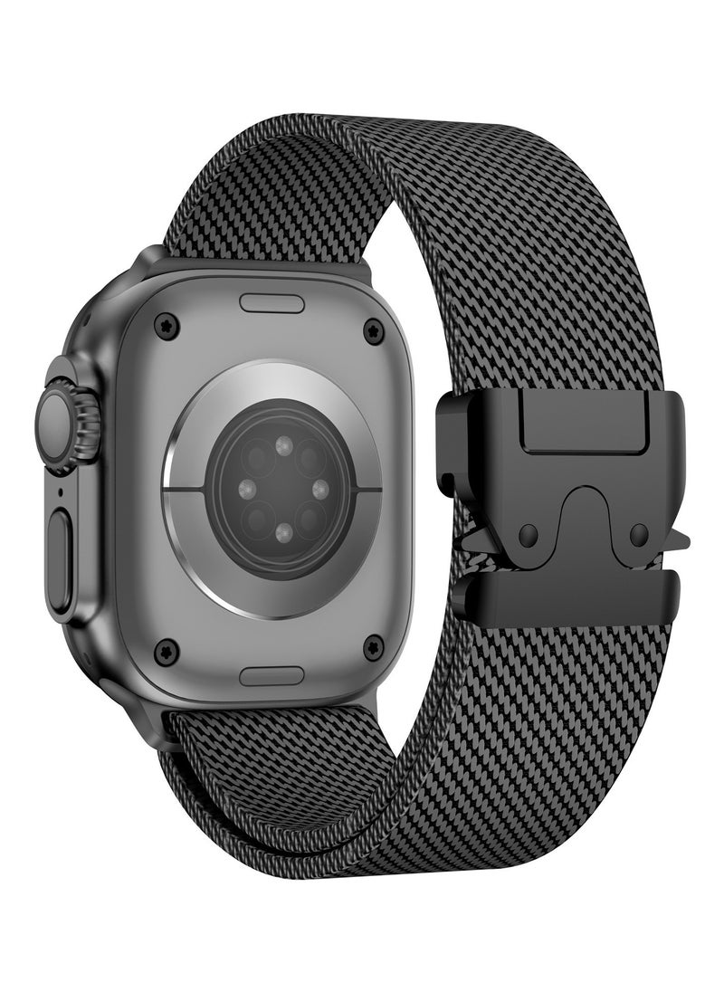 CoomBe for Apple Watch Metal Bands Series 10 46mm,Ultra 2 49mm, Stainless Steel Mesh Loop with Parachute-style Metal Buckle for Apple Watch Series 7 8 9 45mm Series 6 5 4 44mm, Black  - Image 1