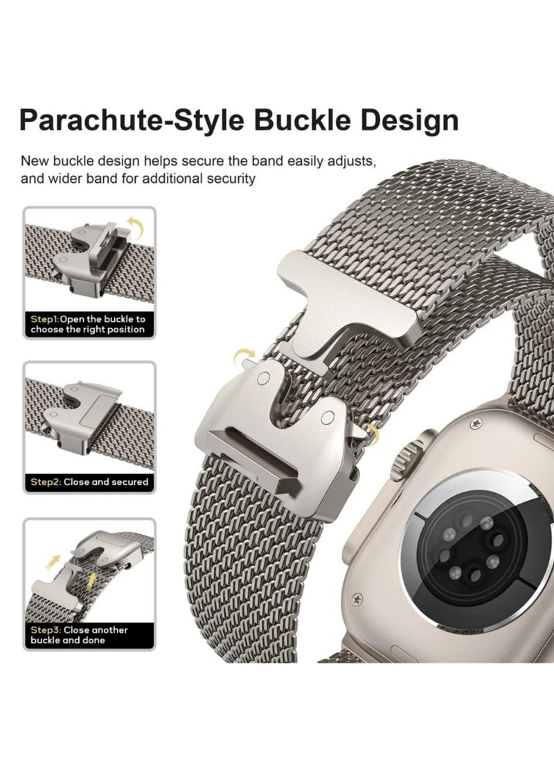 CoomBe for Apple Watch Metal Bands Series 10 46mm,Ultra 2 49mm, Stainless Steel Mesh Loop with Parachute-style Metal Buckle for Apple Watch Series 7 8 9 45mm Series 6 5 4 44mm, Black  - Image 4