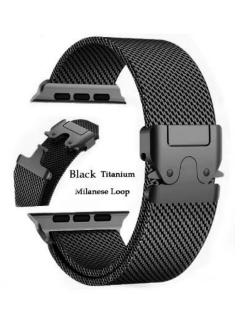 CoomBe for Apple Watch Metal Bands Series 10 46mm,Ultra 2 49mm, Stainless Steel Mesh Loop with Parachute-style Metal Buckle for Apple Watch Series 7 8 9 45mm Series 6 5 4 44mm, Black  - Image 3