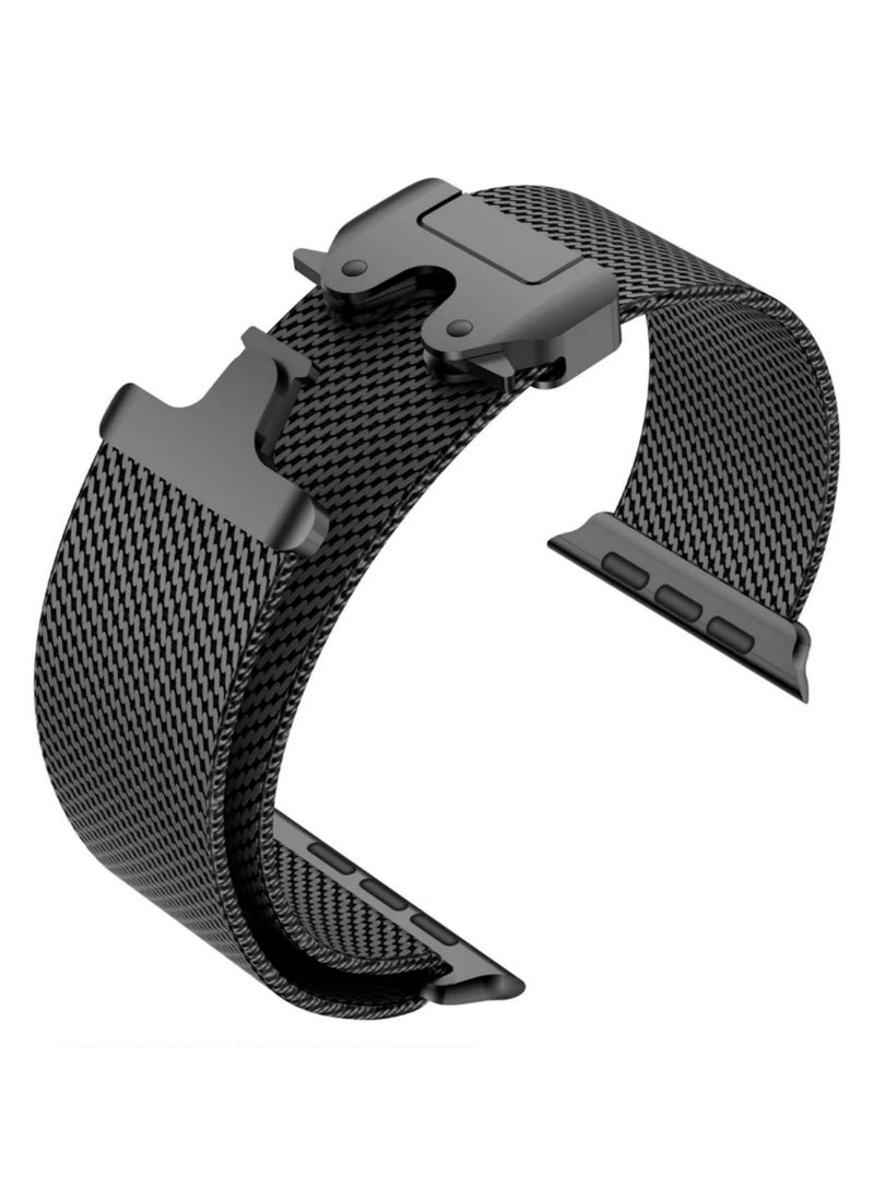 CoomBe for Apple Watch Metal Bands Series 10 46mm,Ultra 2 49mm, Stainless Steel Mesh Loop with Parachute-style Metal Buckle for Apple Watch Series 7 8 9 45mm Series 6 5 4 44mm, Black  - Image 2
