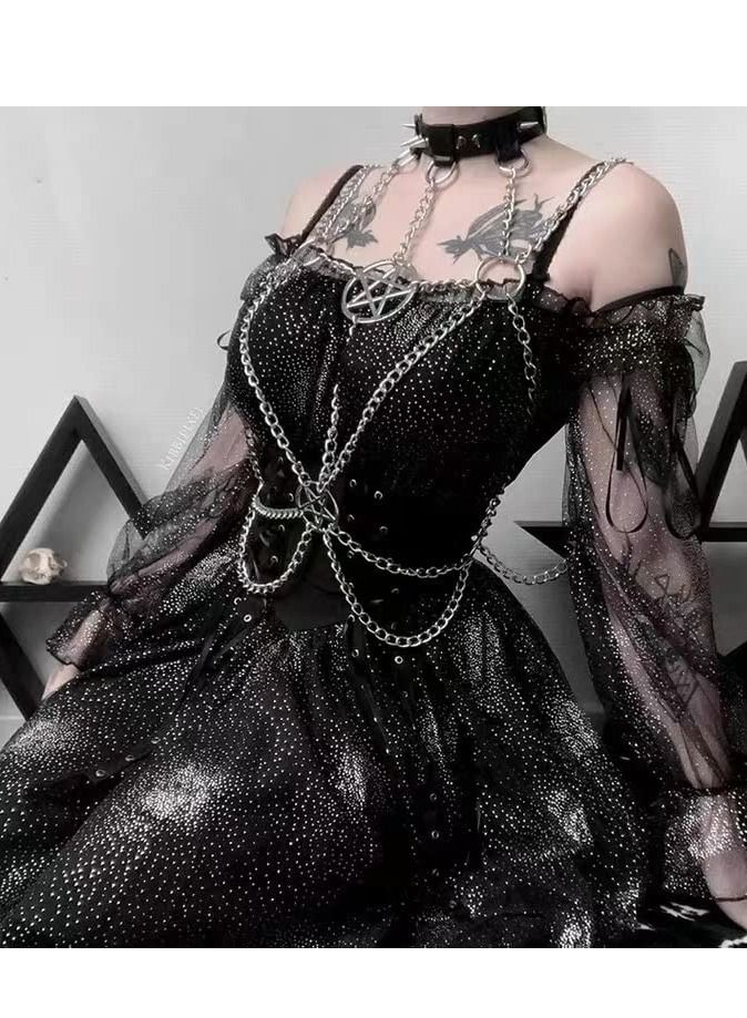 KASTWAVE Punk Rock Long Chain Leather Collar Necklace Adjustable - Image 2