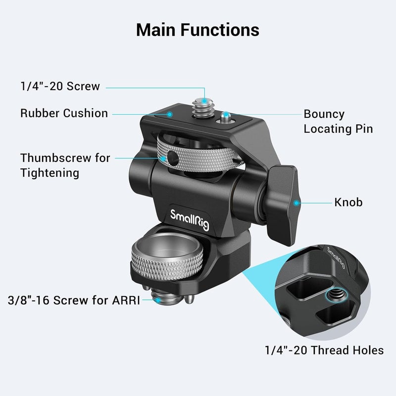 Affordable trusted craftsmanship (Enhanced) Adjustable Camera Monitor Stand for Arri-Style, 360° Swivel and Tilt 180° Monitor Stand, Anti-Twist Mount 5 Inch and 7 Inch Field Monitor - 2903B Set product combo compatible - Image 4