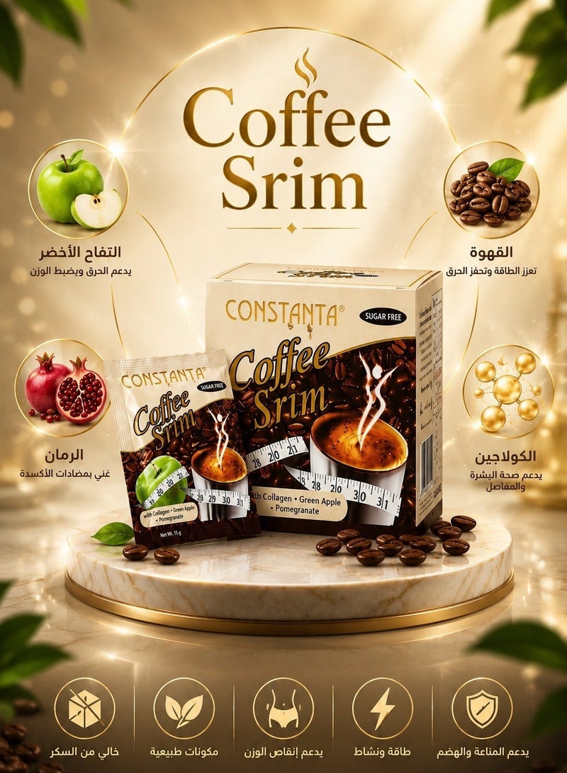 Constanta Coffee Body Srim Coffee, Collagen coffee with Green Apple & Pomgrant,  Sugar Free,  15 gm, Pack of 12 - Image 1