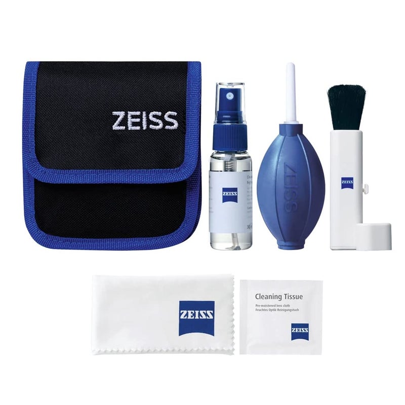 Zeiss ZEISS Lens Cleaning Kit with 1 oz Bottle Lens Cleaning Fluid, 10 Moistened Wipes, Cleaning Brush, Air Blaster, Microfiber Cloth, and Case for Coated Lenses, Binoculars, Scopes, Cameras, and Glasses 