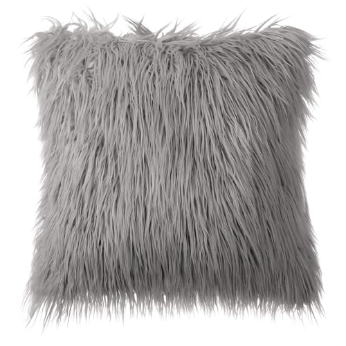 Phantoscope Faux Fur Pillow Cover Decorative Fluffy Throw Pillow Mongolian Soft Fuzzy Pillow Case Cushion Cover for Bedroom and Couch Gray 18 x 18 Inches
