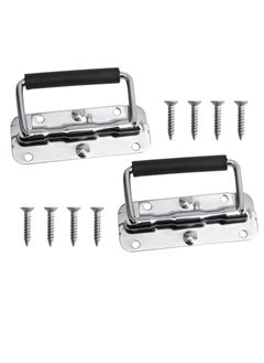 Y&D 2pcs Stainless Spring Folding Handle, with Rubber Grip Metal Lifting Box Handle Heavy Duty, Tool Handles, Chest Ring Pull Stee, for Toolbox Replacement, Storage Boxes  - Image 1