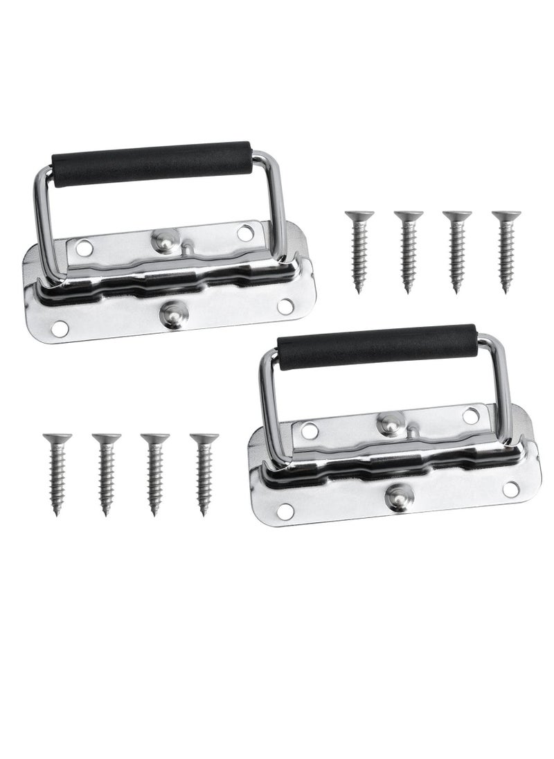 Y&D - 2pcs Stainless Spring Folding Handle, with Rubber Grip Metal Lifting Box Handle Heavy Duty, Tool Handles, Chest Ring Pull Stee, for Toolbox Replacement, Storage Boxes - Image 1