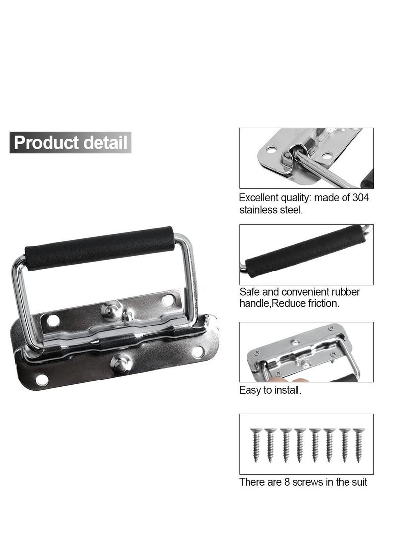 Y&D - 2pcs Stainless Spring Folding Handle, with Rubber Grip Metal Lifting Box Handle Heavy Duty, Tool Handles, Chest Ring Pull Stee, for Toolbox Replacement, Storage Boxes - Image 1