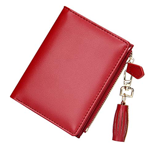 GEEAD Red Small Wallets for Women Bifold Slim Coin Purse Zipper ID Card Holder - Image 1