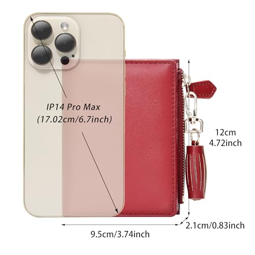GEEAD Red Small Wallets for Women Bifold Slim Coin Purse Zipper ID Card Holder - Image 3
