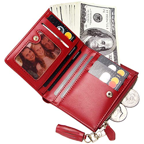 GEEAD Red Small Wallets for Women Bifold Slim Coin Purse Zipper ID Card Holder - Image 5