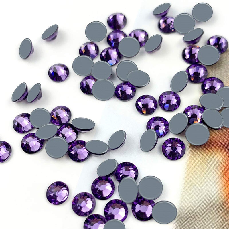 Dowarm Hotfix Crystal Rhinestones Hot Fix Crystals for Crafts Clothes Flatback Glass Crystal for Decoration Round Gems TanzanitePurple SS30