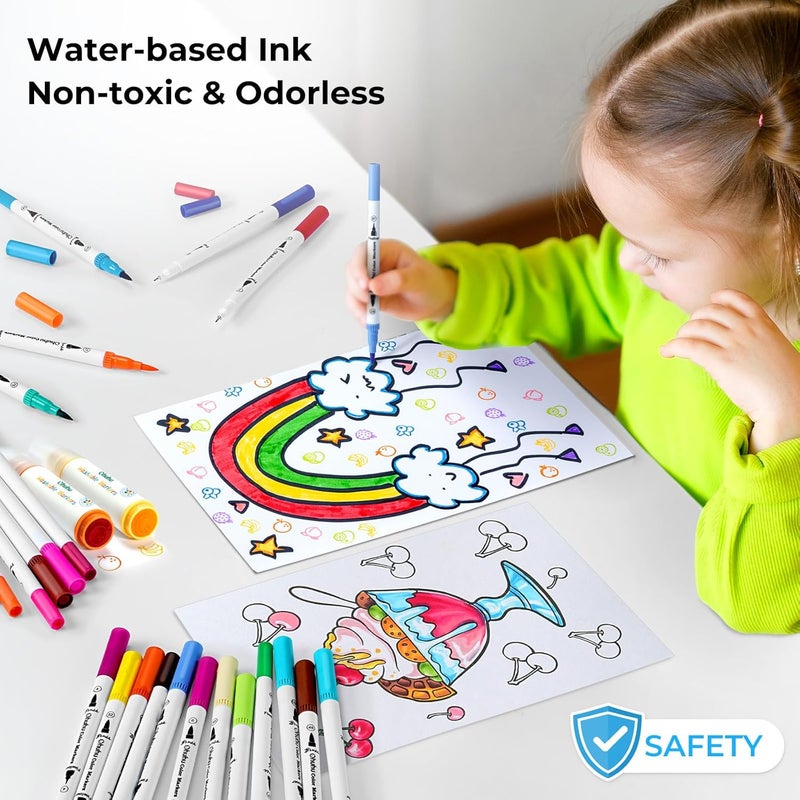 Ohuhu Art Markers Dual Tips Coloring Brush Fineliner Color Pens, 60 Colors Of Water Based Marker For Calligraphy Drawing Sketching Coloring Book Bullet Journal Art - Image 4