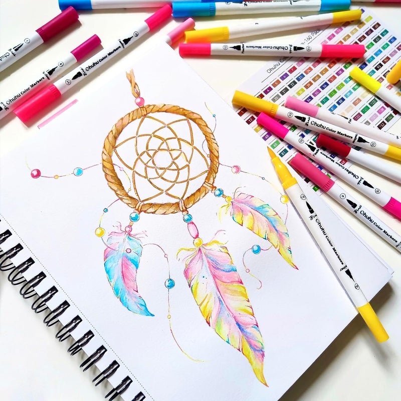 Ohuhu Art Markers Dual Tips Coloring Brush Fineliner Color Pens, 60 Colors Of Water Based Marker For Calligraphy Drawing Sketching Coloring Book Bullet Journal Art - Image 5