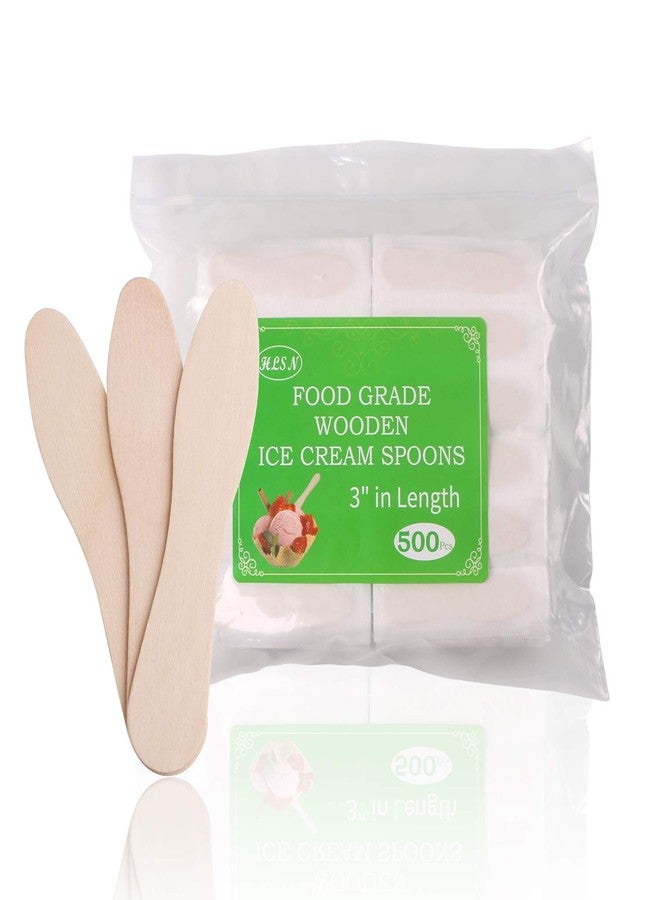 HLSN Wooden Ice Cream Spoons, 500PCS 3" Mini Disposable Cutlery, Tasting Sample Popsicle Sticks, Compostable Natural Birch, Individual Wrapped - Image 1