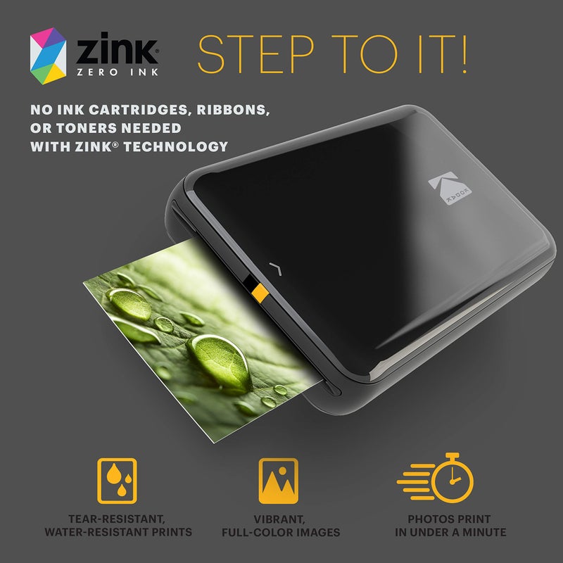 Zink طابعة الصور الملونة اللاسلكية زينك كوداك ستيب 2x3 ورق لاصق للأجهزة التي تدعم بلوتوث أو NFC (أسود) إصدار الملصقات - Image 3