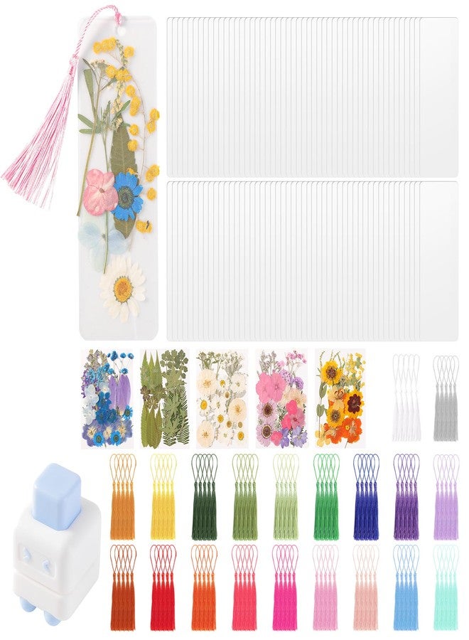 WSICSE 326Pcs Pressed Flower Bookmark Making Kit, Includes 125 Dried Flowers, 100Pcs 12 Mils Bookmarks Laminating Pouches, 100 Tassle and 1 Puncher, DIY Bookmark Kit for Book Lovers(1.96 x 5.9'') - Image 1
