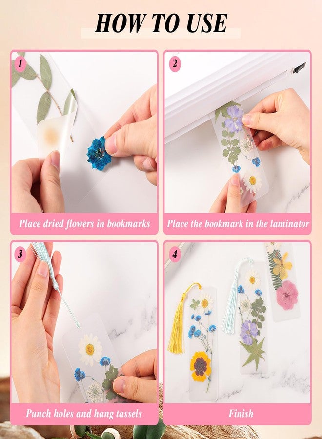 WSICSE 326Pcs Pressed Flower Bookmark Making Kit, Includes 125 Dried Flowers, 100Pcs 12 Mils Bookmarks Laminating Pouches, 100 Tassle and 1 Puncher, DIY Bookmark Kit for Book Lovers(1.96 x 5.9'') - Image 4