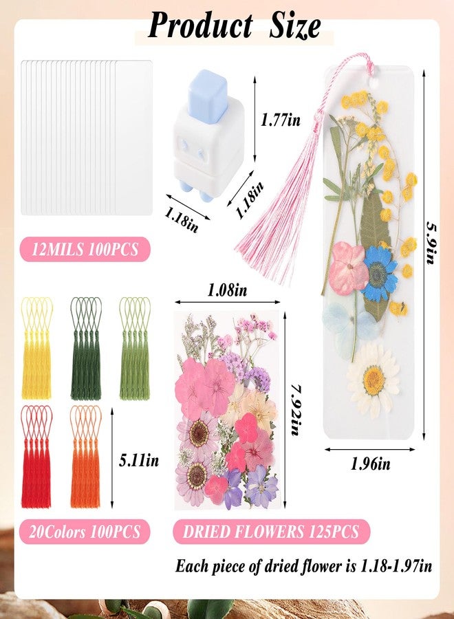 WSICSE 326Pcs Pressed Flower Bookmark Making Kit, Includes 125 Dried Flowers, 100Pcs 12 Mils Bookmarks Laminating Pouches, 100 Tassle and 1 Puncher, DIY Bookmark Kit for Book Lovers(1.96 x 5.9'') - Image 2